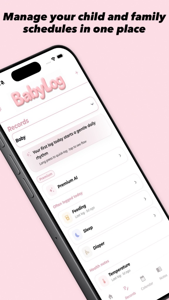 BabyLog Records — manage your child and family schedules in one place; Premium AI