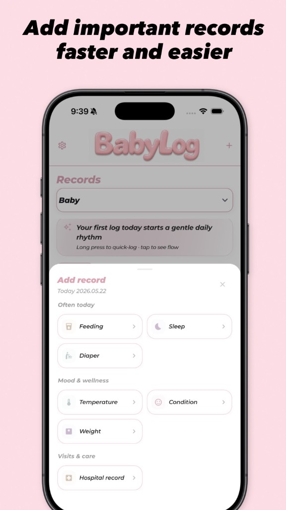 BabyLog Add record — add important records faster and easier