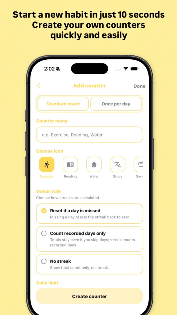 CountUp — Start a new habit and create a counter in 10 seconds
