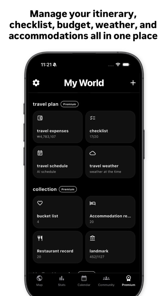 My World — Plans de voyage et collections