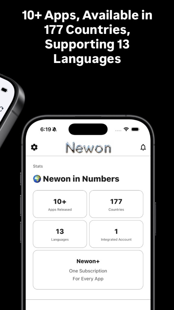 Newon — 10+ apps, 177 countries, 13 languages