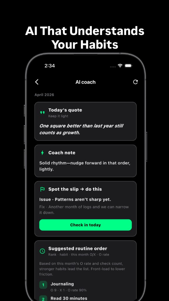 Coach IA: citação do dia, nota do coach e ordem sugerida