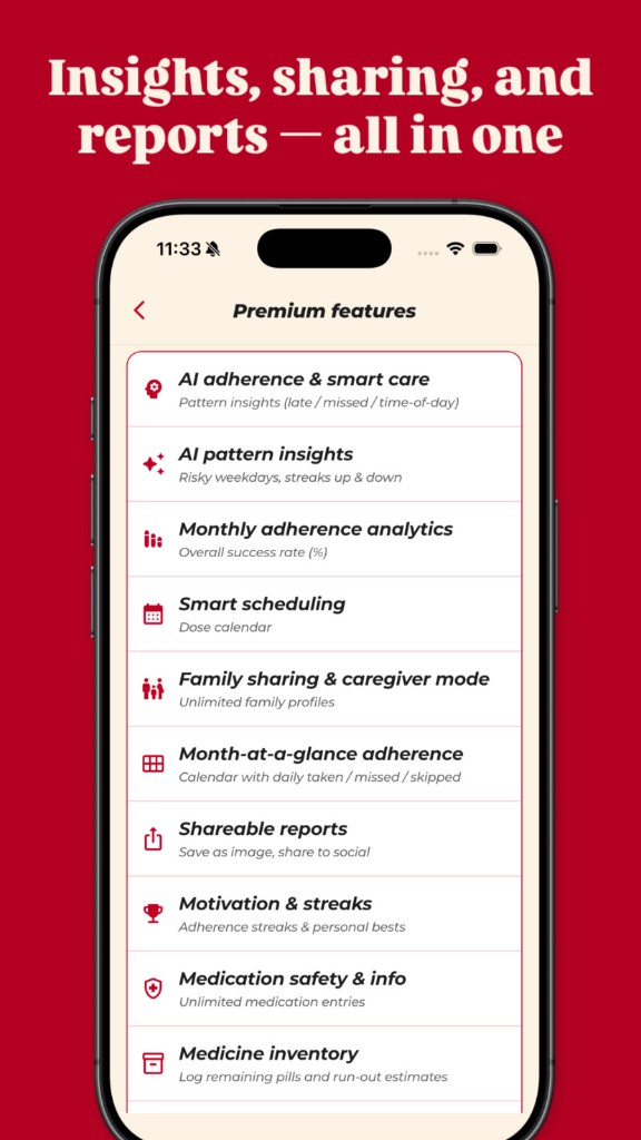 Pillmate — insights, sharing, and reports in premium features