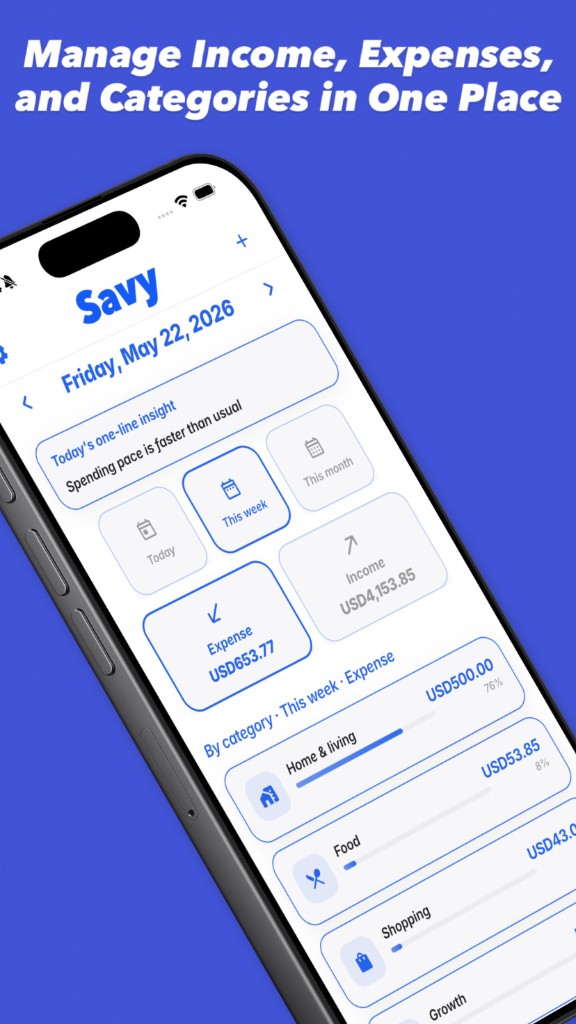 SAVY — Manage income, expenses, and categories in one place