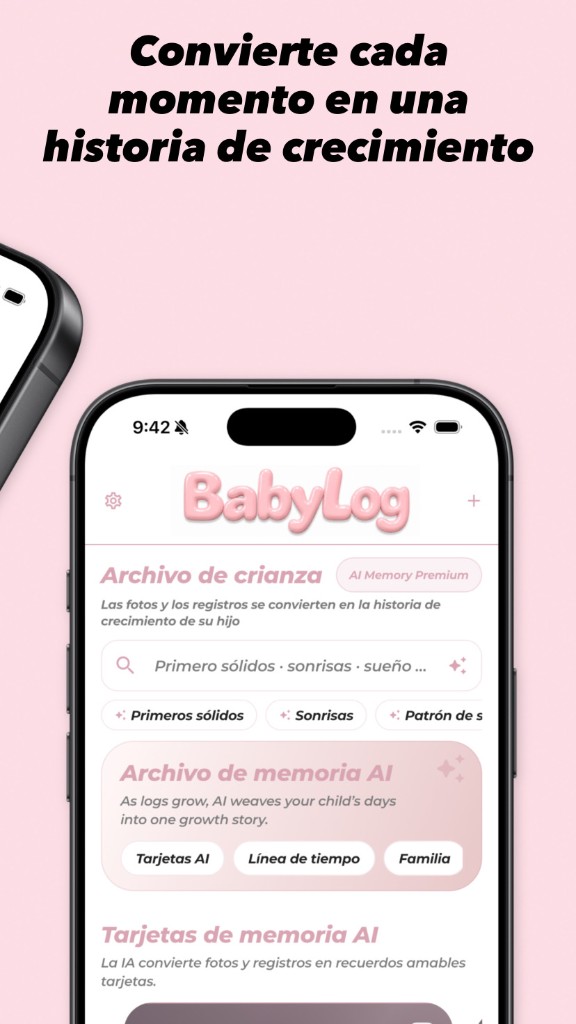 BabyLog archivo de crianza — Convierte cada momento en una historia de crecimiento, archivo de memoria IA