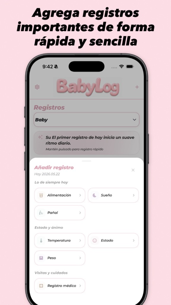 BabyLog añadir registro — Registros importantes de forma rápida y sencilla