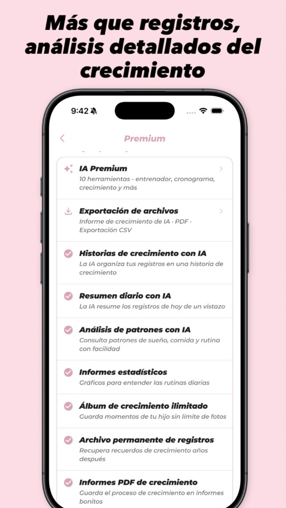 BabyLog Premium — Más que registros, análisis detallados del crecimiento con IA