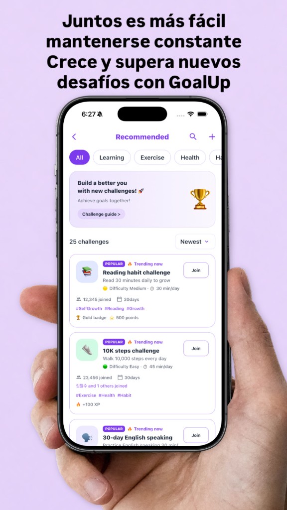 GoalUp — Crece con retos recomendados