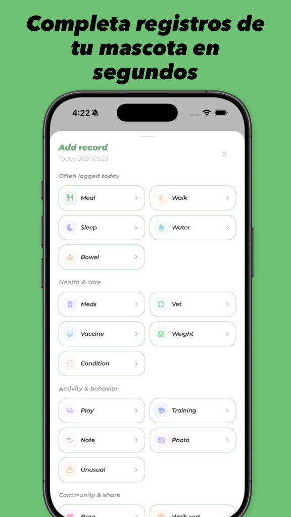 PetLog — Completa registros de tu mascota en segundos