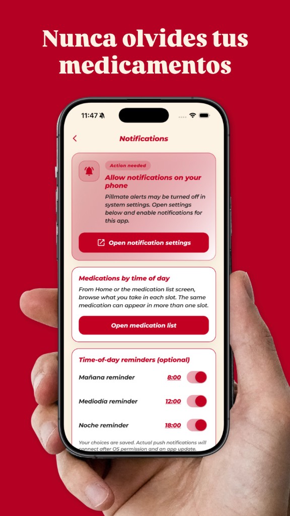 Pillmate — nunca olvides tus medicamentos con recordatorios