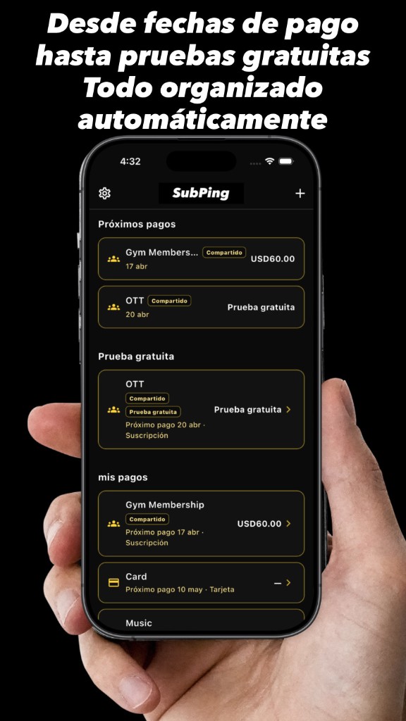 Calendario de pagos, pruebas gratis y lista