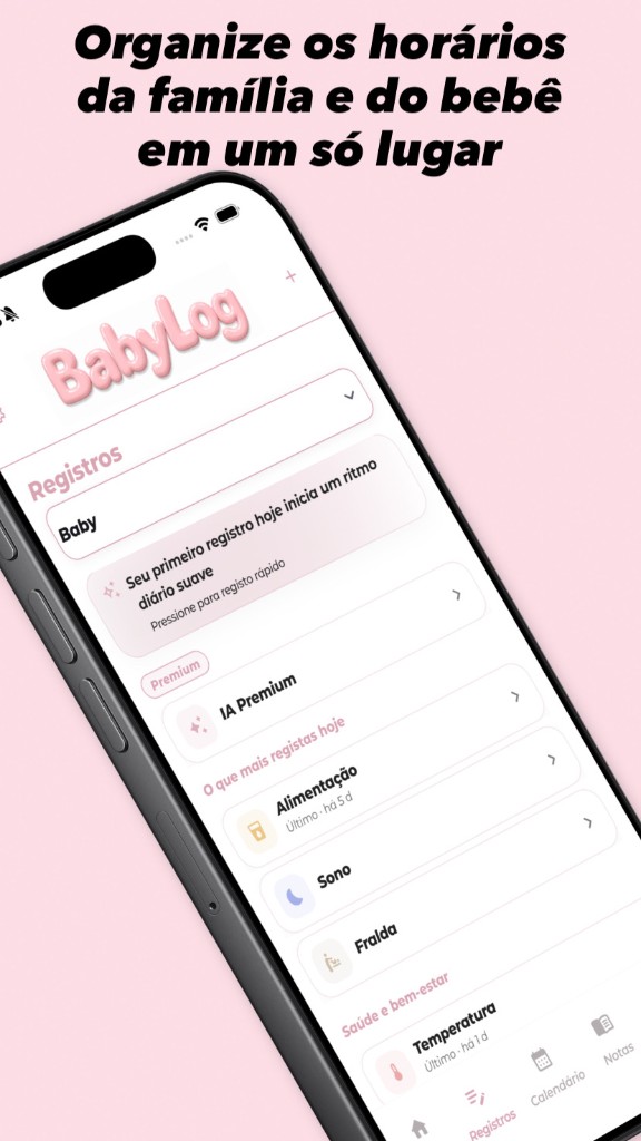 BabyLog registros — Organize horários da família e do bebê num só lugar, registro rápido e IA Premium