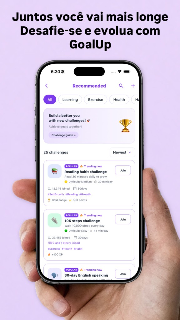 GoalUp — Desafie-se e evolua com desafios recomendados