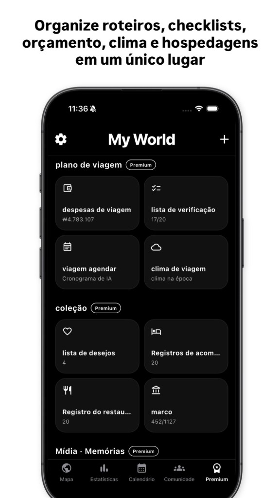 My World — Planos de viagem e coleções