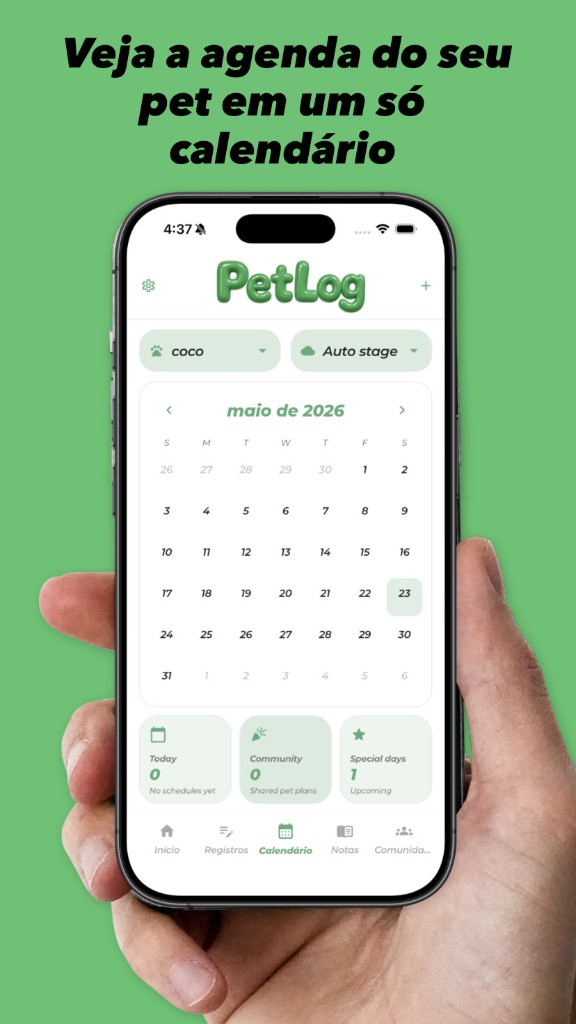 PetLog Calendário — Veja a agenda do seu pet em um só calendário