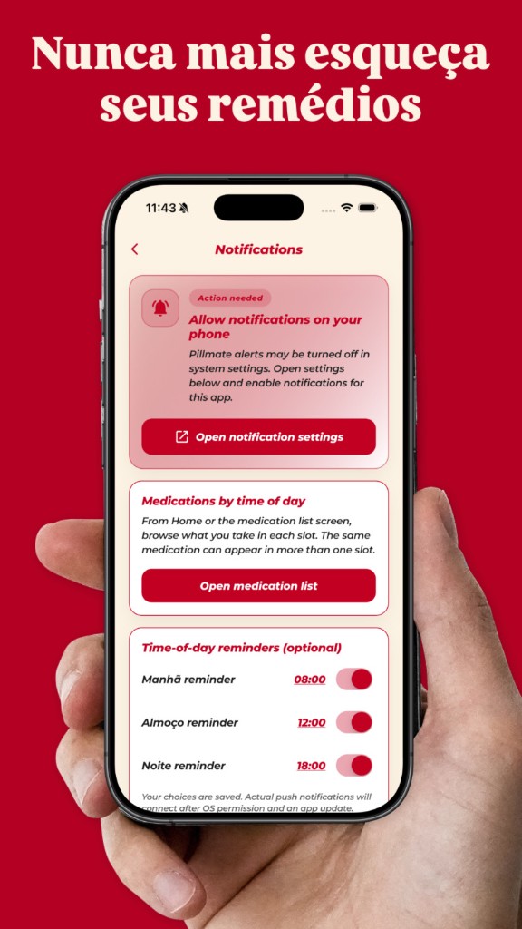 Pillmate — nunca mais esqueça seus remédios com lembretes