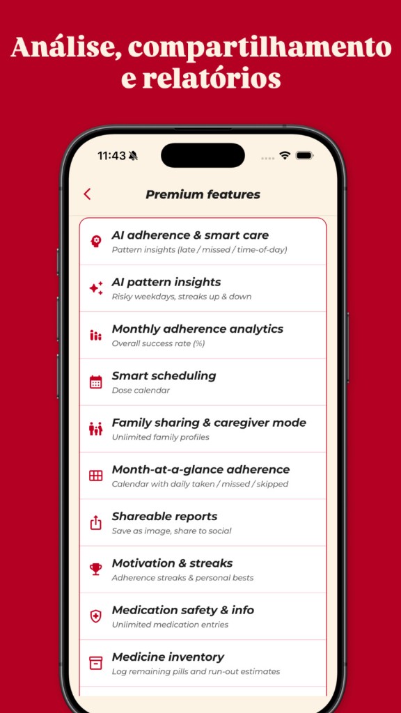 Pillmate — análise, compartilhamento e relatórios (recursos premium)